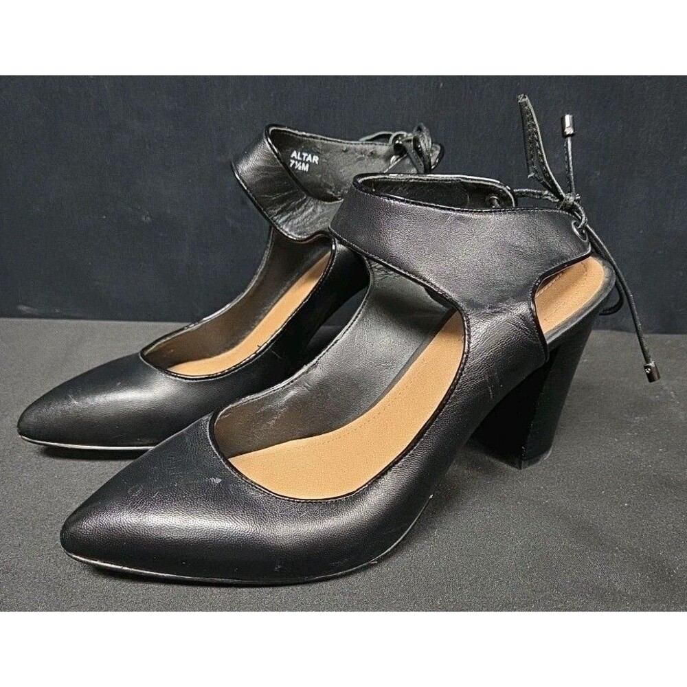 Tahari Altar Women's Heels Shoes Black Leather Pumps Size 7.5 M Open Back
